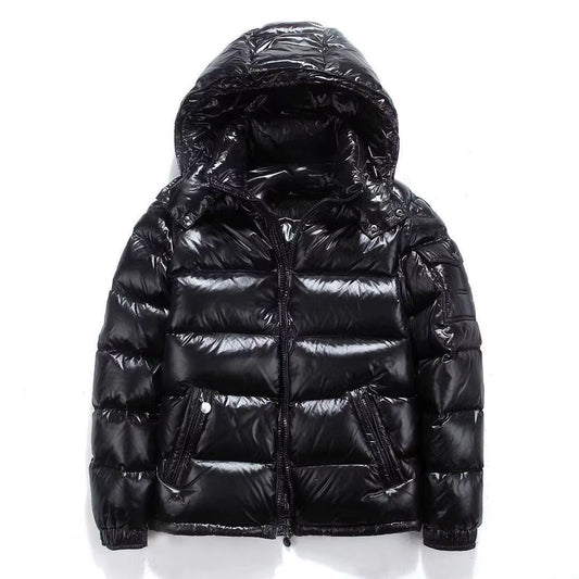 Men's Hooded Short Thick Winter Bomber Down Coat - Shiny Puffer Jacket