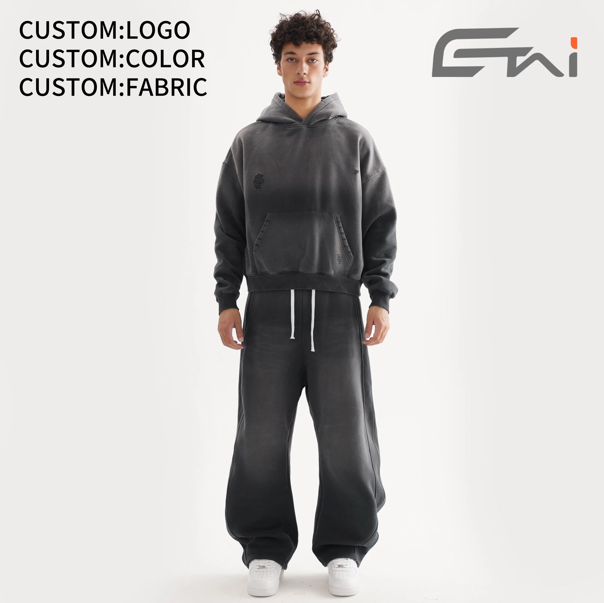 Custom Luxury Crop Couple Sweatsuit Oversized Men Tracksuits Unisex Sweatshirts Stacked Jogger Men'S Sweatpants and Hoodie Set