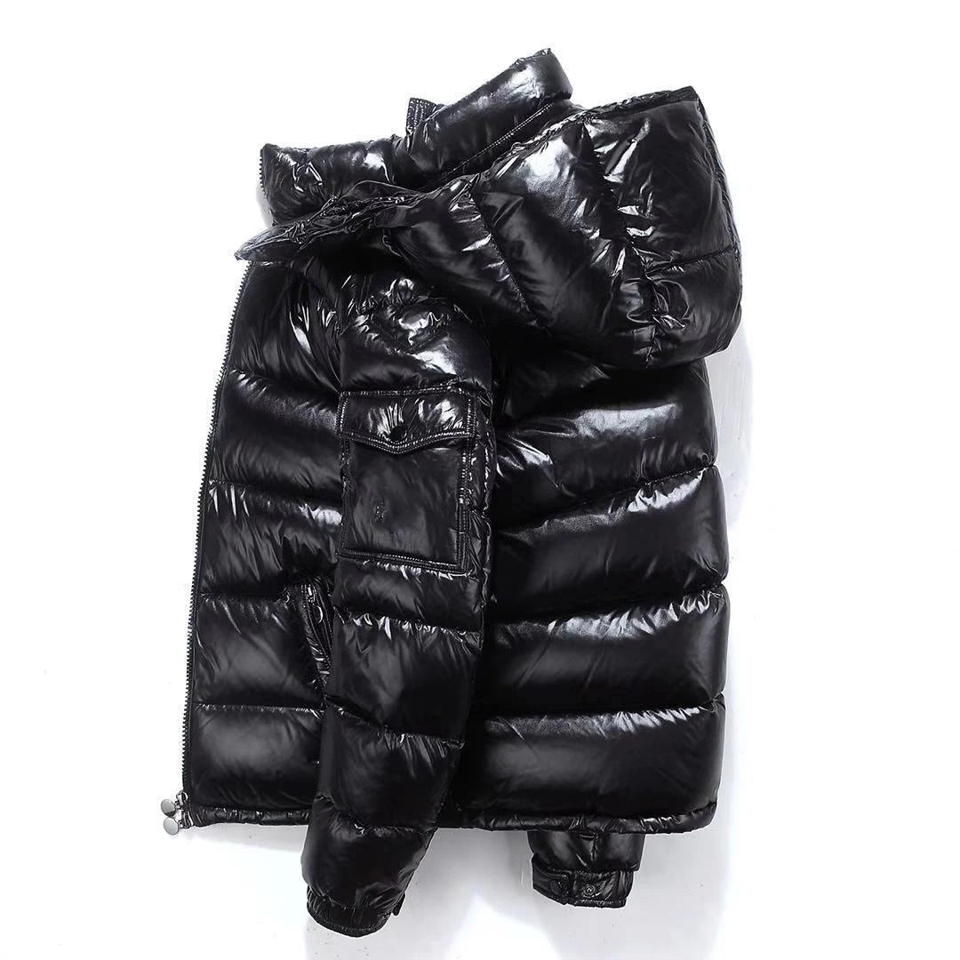 Men's Hooded Short Thick Winter Bomber Down Coat - Shiny Puffer Jacket