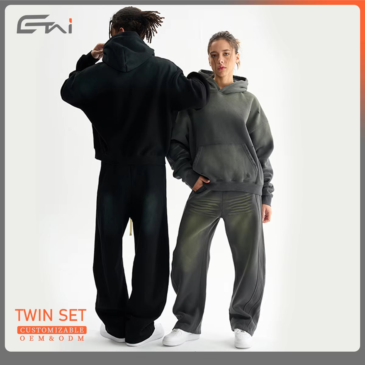 Custom Luxury Crop Couple Sweatsuit Oversized Men Tracksuits Unisex Sweatshirts Stacked Jogger Men'S Sweatpants and Hoodie Set