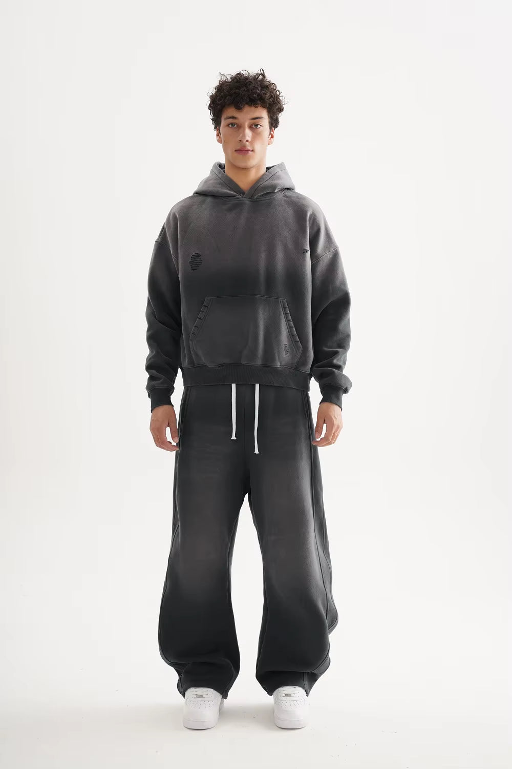 Custom Luxury Crop Couple Sweatsuit Oversized Men Tracksuits Unisex Sweatshirts Stacked Jogger Men'S Sweatpants and Hoodie Set